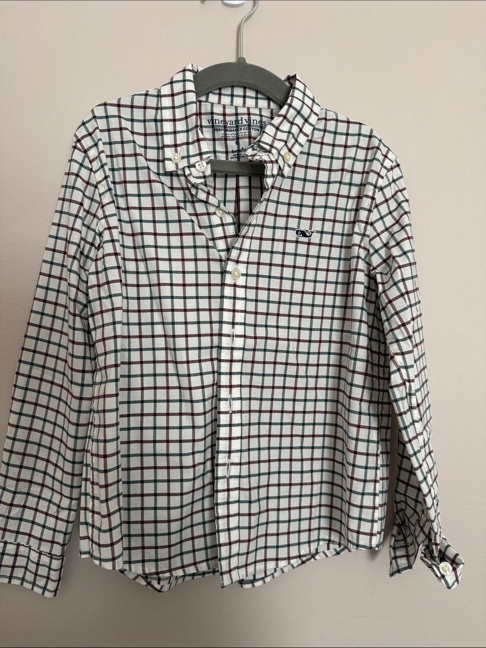 Vineyard Vines White Button-Down Plaid Shirt with Navy and Burgundy